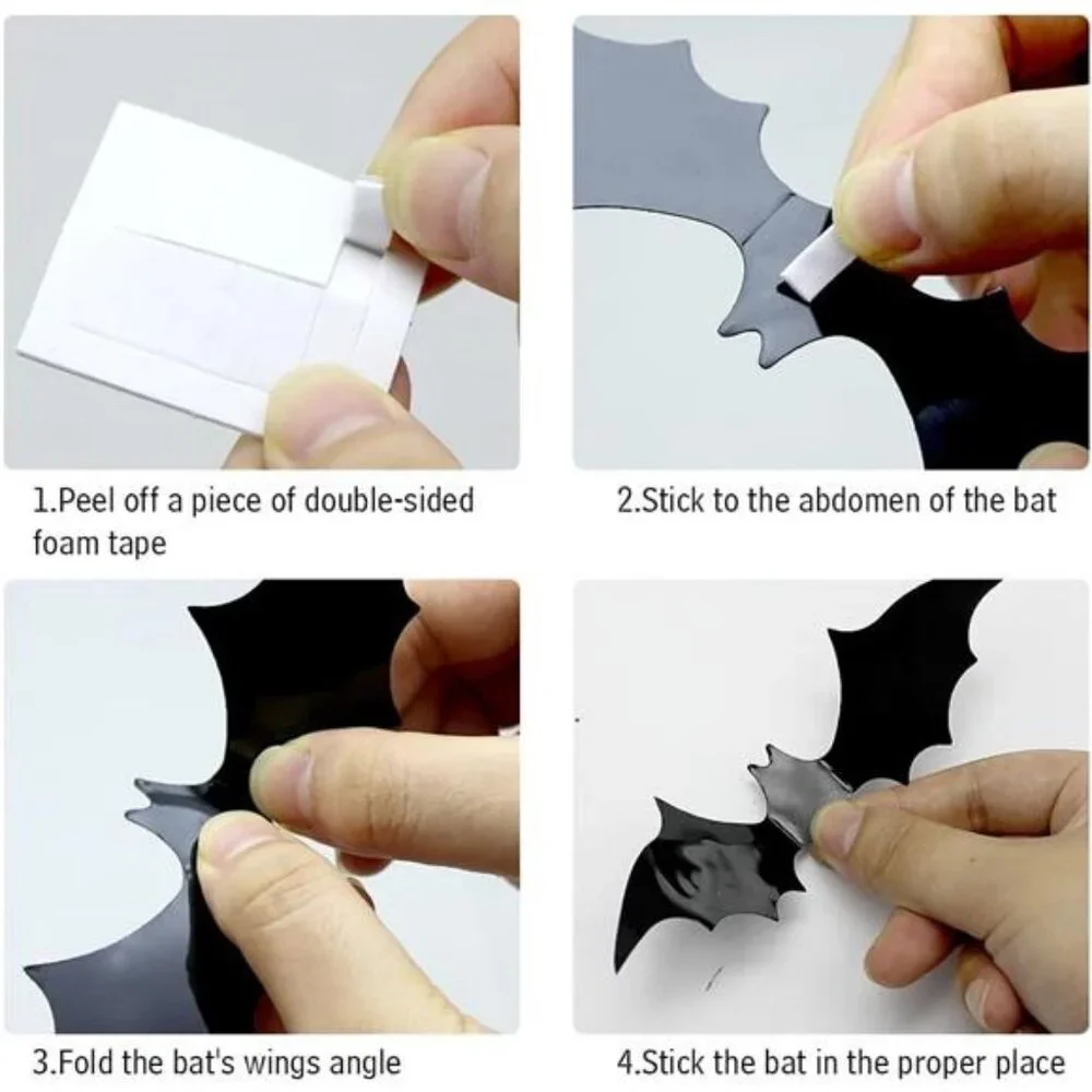 100 Pcs Bats Halloween Decoration 3D Bats Wall Decor PVC Wall Bats Stickers for